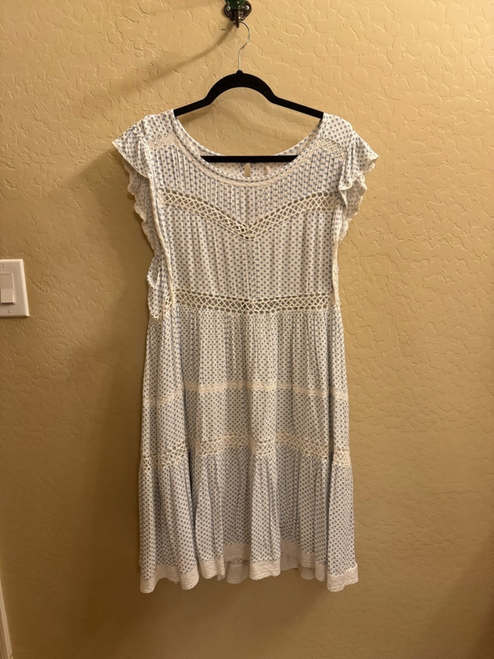 Free People Cream and Light Blue Mini Dress Size M